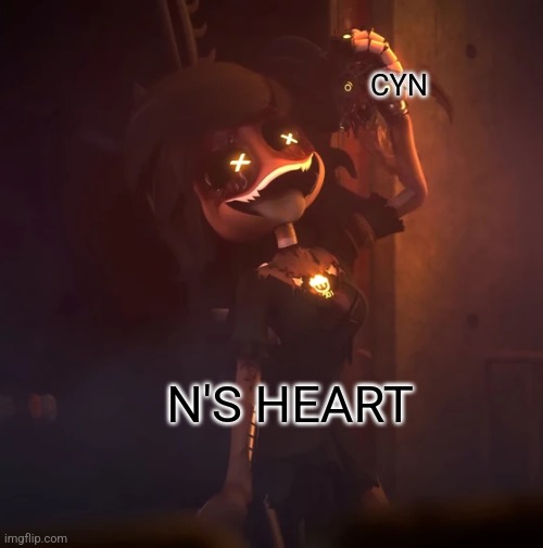 NANI?!!?!? | CYN; N'S HEART | image tagged in cyn about to eat n's heart,japanese,omae wa mou shindeiru,why are you reading the tags | made w/ Imgflip meme maker