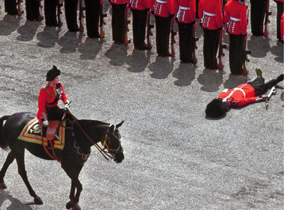 British troops inspection, soldier fainted passed out Blank Meme Template