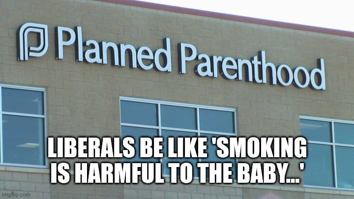 planned abortionhood | LIBERALS BE LIKE 'SMOKING IS HARMFUL TO THE BABY...' | image tagged in planned abortionhood | made w/ Imgflip meme maker