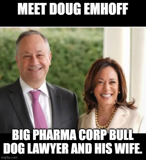 Doug Emhoff Kamal | MEET DOUG EMHOFF BIG PHARMA CORP BULL DOG LAWYER AND HIS WIFE. | image tagged in doug emhoff kamal | made w/ Imgflip meme maker