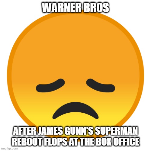 warner bros is gonna continue to loose more money | WARNER BROS; AFTER JAMES GUNN'S SUPERMAN REBOOT FLOPS AT THE BOX OFFICE | image tagged in sad emoji,prediction,warner bros discovery | made w/ Imgflip meme maker