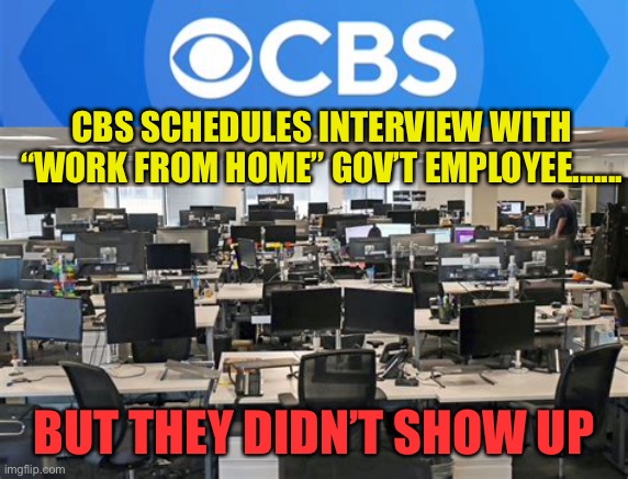 From “Babylon Crocko” | CBS SCHEDULES INTERVIEW WITH “WORK FROM HOME” GOV’T EMPLOYEE....... BUT THEY DIDN’T SHOW UP | image tagged in gifs,funny,big government,joke,irony | made w/ Imgflip meme maker