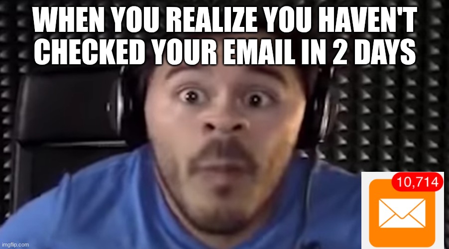 MARKIPLIER OH NO | WHEN YOU REALIZE YOU HAVEN'T CHECKED YOUR EMAIL IN 2 DAYS | image tagged in markiplier oh no | made w/ Imgflip meme maker