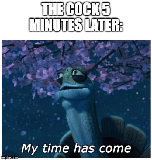 THE COCK 5 MINUTES LATER: | image tagged in my time has come | made w/ Imgflip meme maker