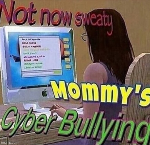 Not now sweaty mommy's cyberbullying | image tagged in not now sweaty mommy's cyberbullying | made w/ Imgflip meme maker