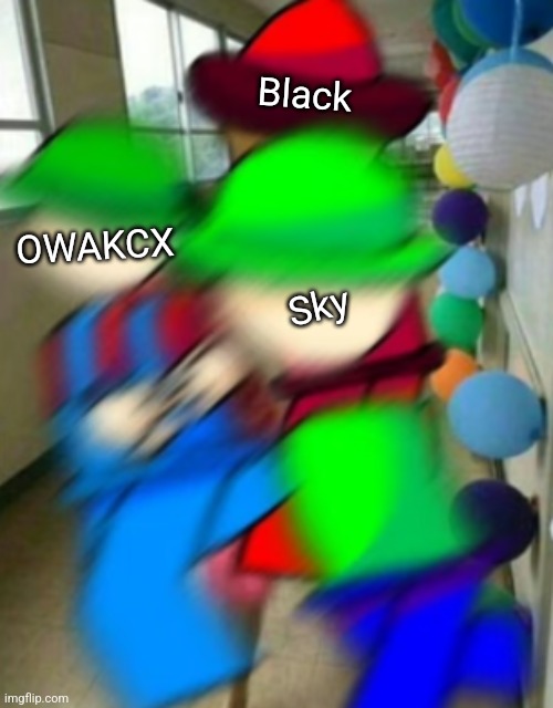 Bambi and Bandu running away from Expunged | Black; OWAKCX; Sky | image tagged in bambi and bandu running away from expunged | made w/ Imgflip meme maker