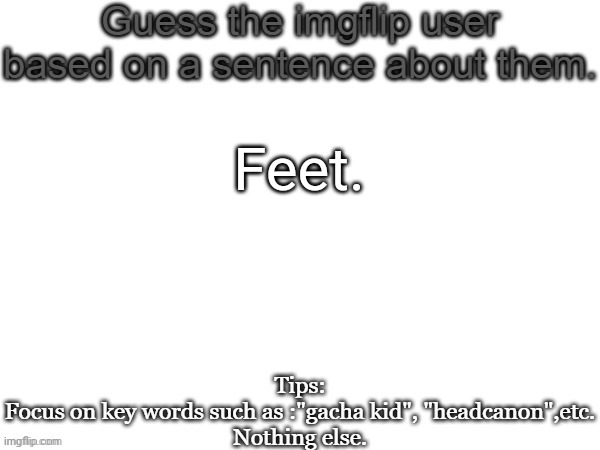 Guess the imgflip user based on a sentence about them | Feet. | image tagged in guess the imgflip user based on a sentence about them | made w/ Imgflip meme maker