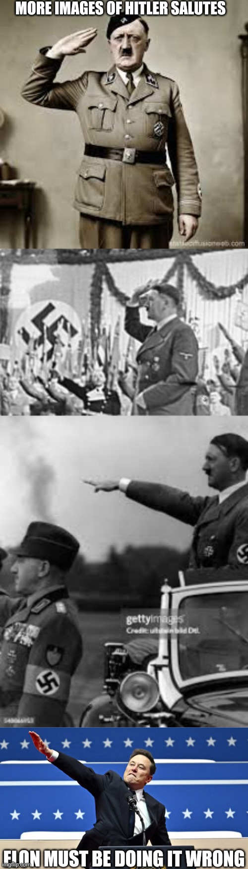 MORE IMAGES OF HITLER SALUTES ELON MUST BE DOING IT WRONG | image tagged in nazi elon | made w/ Imgflip meme maker