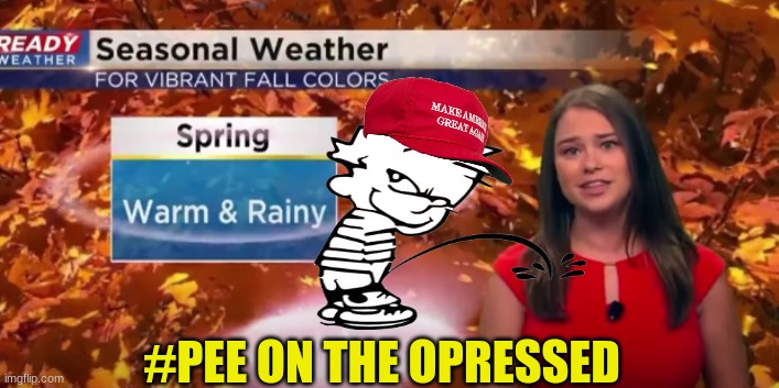 Pee on the oppressed meme | #PEE ON THE OPRESSED | image tagged in donald trump,maga,oppression,funny memes,joke,woke | made w/ Imgflip meme maker