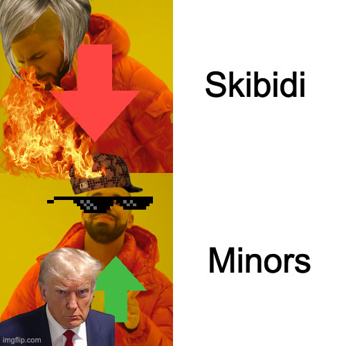 I HAT SKEEBEEDEE! | Skibidi; Minors | image tagged in memes,drake hotline bling | made w/ Imgflip meme maker