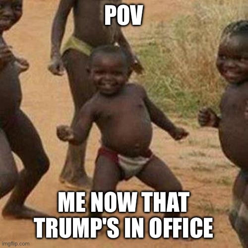 This is going to be a good four years | POV; ME NOW THAT TRUMP'S IN OFFICE | image tagged in memes,third world success kid | made w/ Imgflip meme maker