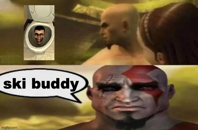 Yes, I'm back. | ski buddy | image tagged in sad kratos | made w/ Imgflip meme maker