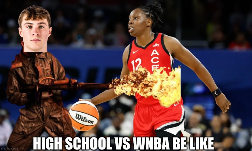 WNBA meme | HIGH SCHOOL VS WNBA BE LIKE | image tagged in memes,woke,duke basketball,nba,maga | made w/ Imgflip meme maker