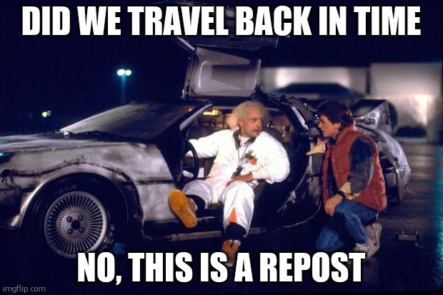 Back to the future | DID WE TRAVEL BACK IN TIME NO, THIS IS A REPOST | image tagged in back to the future | made w/ Imgflip meme maker