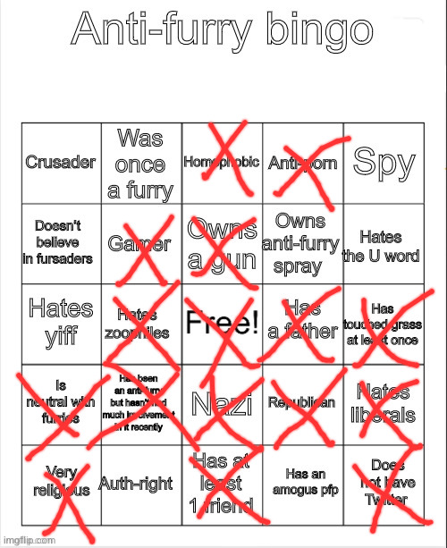 BINGOOOOO | image tagged in anti-furry bingo,anti furry,bingo,funny | made w/ Imgflip meme maker