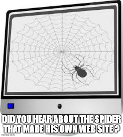 memes by Brad - Did you hear about the spider that made his own WEB site? | DID YOU HEAR ABOUT THE SPIDER THAT MADE HIS OWN WEB SITE ? | image tagged in gaming,funny,computer,website,spider,humor | made w/ Imgflip meme maker