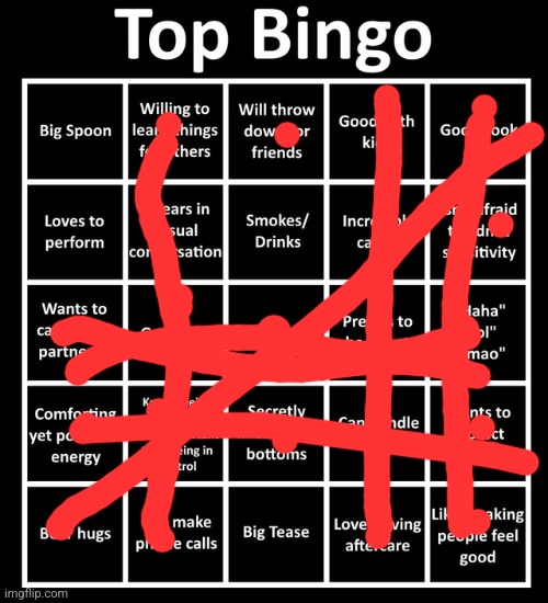 Top Bingo | image tagged in top bingo | made w/ Imgflip meme maker