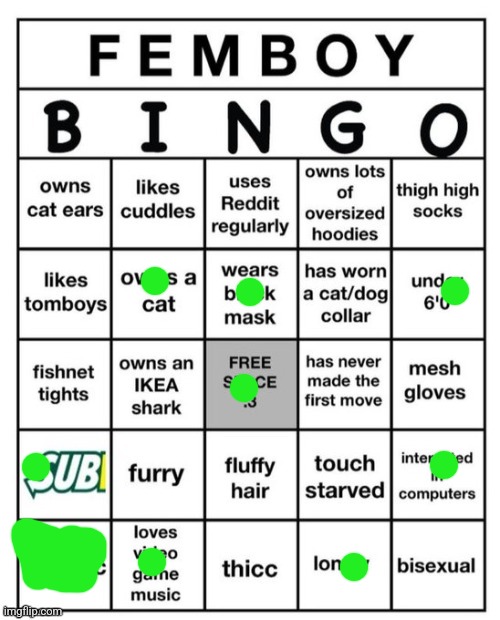 :3 | image tagged in femboy bingo | made w/ Imgflip meme maker