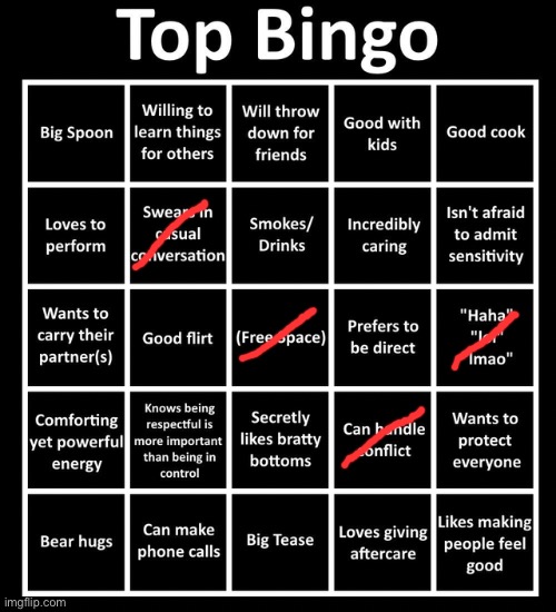 Top Bingo | image tagged in top bingo | made w/ Imgflip meme maker