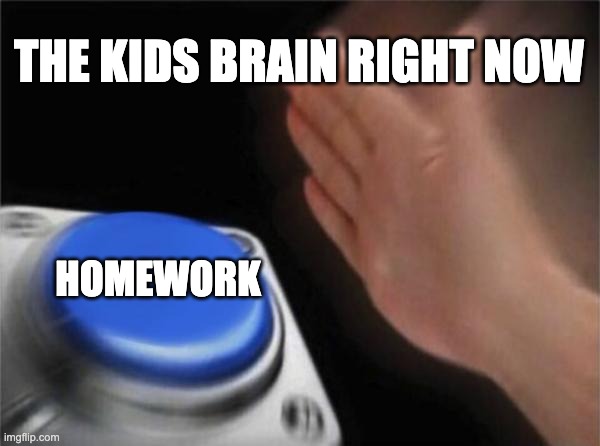 THE KIDS BRAIN RIGHT NOW HOMEWORK | image tagged in memes,blank nut button | made w/ Imgflip meme maker