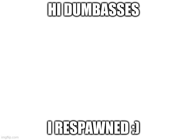 wsg chat | HI DUMBASSES; I RESPAWNED :) | image tagged in qwertyuiopasdfghjklzxcvbnm | made w/ Imgflip meme maker