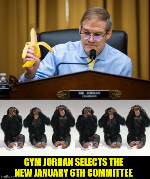 Jordan picks the members of the January 6th Committee | GYM JORDAN SELECTS THE NEW JANUARY 6TH COMMITTEE | image tagged in gym jordan monkees around,jordan goes bananas,hear no see no speak no evils,jordan picks the members of the j 6th committee | made w/ Imgflip meme maker