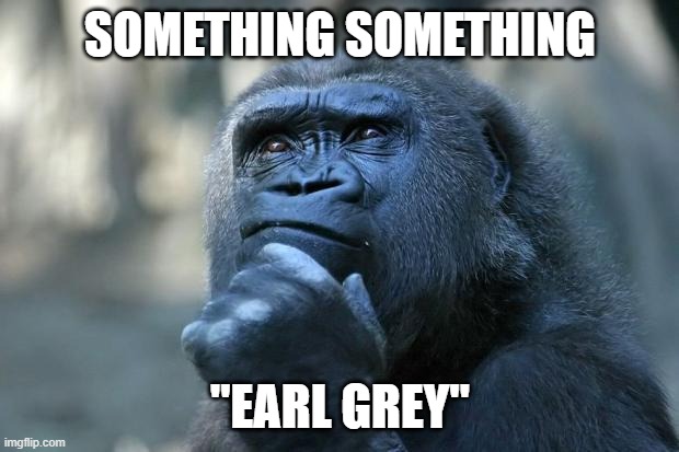 Deep Thoughts | SOMETHING SOMETHING "EARL GREY" | image tagged in deep thoughts | made w/ Imgflip meme maker