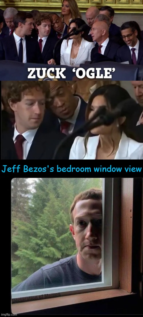 Candid pic of Zuck discovered? (wink, wink) | Jeff Bezos's bedroom window view | image tagged in meta ceo,mark zuckerberg,sneaky,trump inauguration,jeff bezos,political humor | made w/ Imgflip meme maker