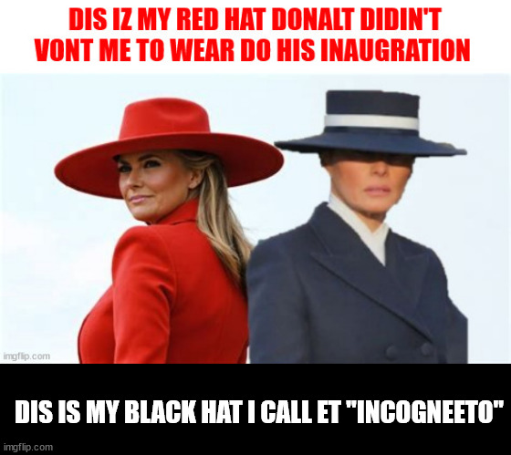 The RED or the BLACK | DIS IS MY BLACK HAT I CALL ET "INCOGNEETO" | image tagged in the red or the black,maga red is dead,incognito is b-brat,maga mia,stumped trump,maga is so passe | made w/ Imgflip meme maker