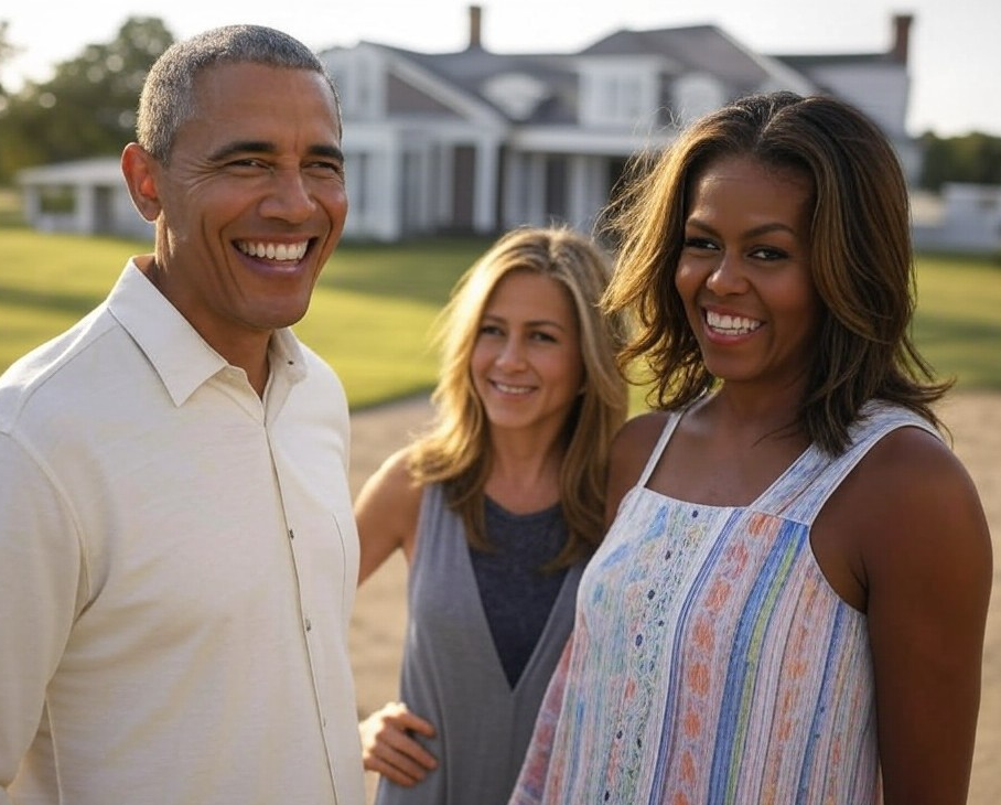 Barack and Michelle Obama with Jennifer Aniston Blank Meme Template