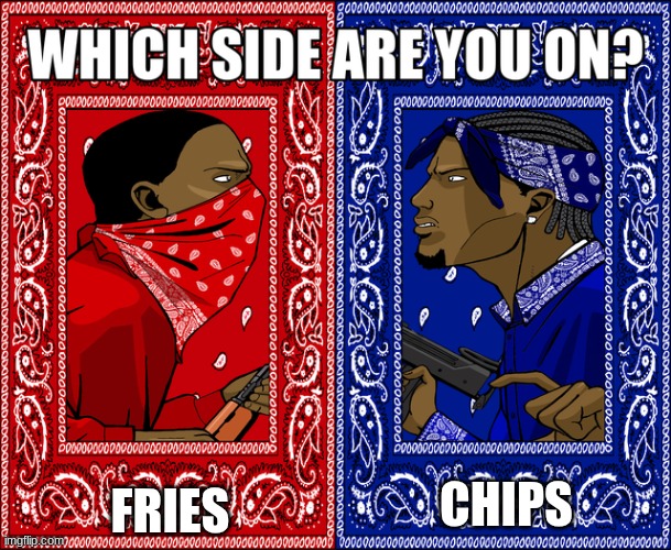 WHICH SIDE ARE YOU ON? | FRIES; CHIPS | image tagged in which side are you on,meme,french fries,accents | made w/ Imgflip meme maker