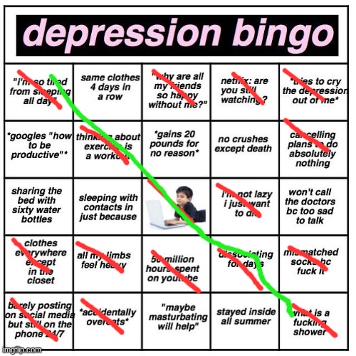 BINGO | image tagged in depression bingo | made w/ Imgflip meme maker