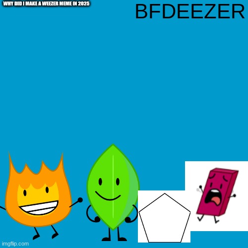 Blank Weezer blue album edit | BFDEEZER; WHY DID I MAKE A WEEZER MEME IN 2025 | image tagged in blank weezer blue album edit | made w/ Imgflip meme maker