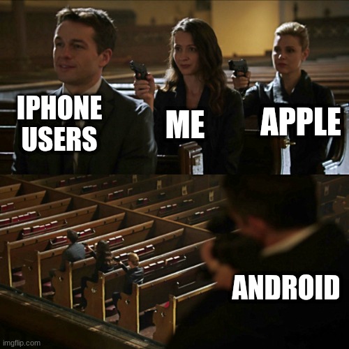 Assassination chain | IPHONE USERS; APPLE; ME; ANDROID | image tagged in assassination chain | made w/ Imgflip meme maker