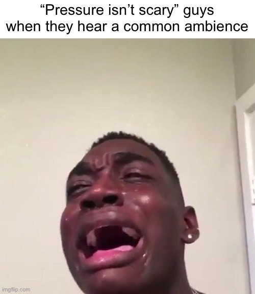 crying guy | “Pressure isn’t scary” guys when they hear a common ambience | image tagged in crying guy | made w/ Imgflip meme maker