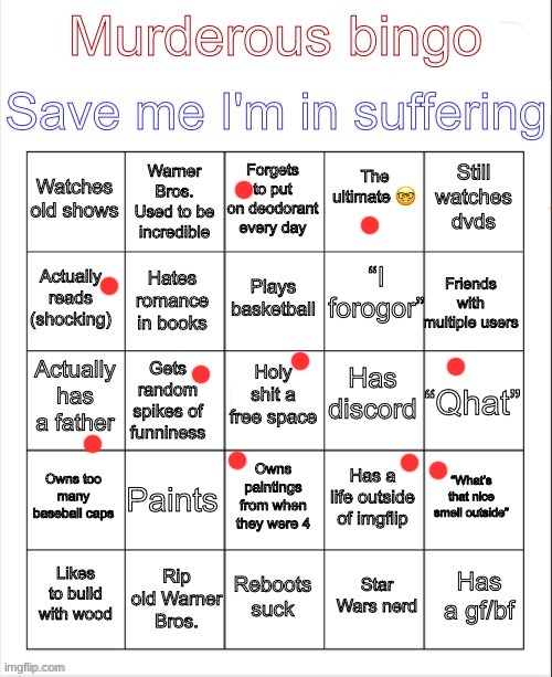 Murderous bingo | image tagged in murderous bingo | made w/ Imgflip meme maker