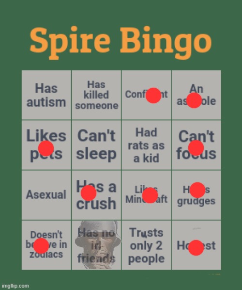 this bingo CRAZY☠️ | image tagged in spire bingo | made w/ Imgflip meme maker