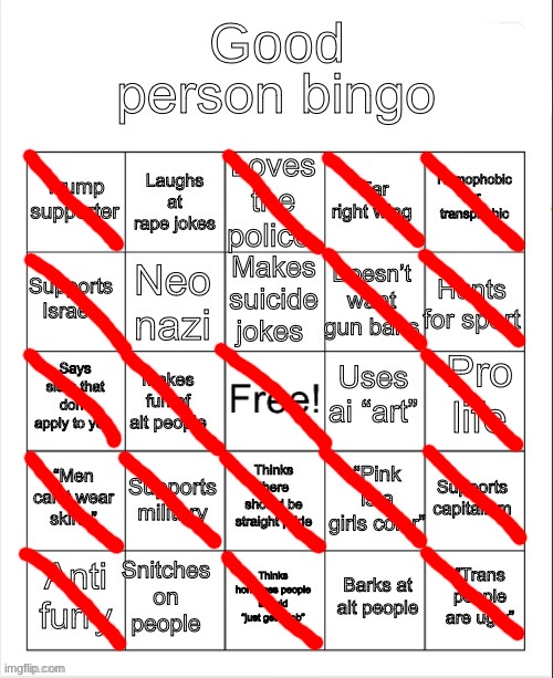 Good person bingo | Good | image tagged in terrible person bingo | made w/ Imgflip meme maker