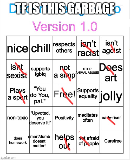 hippy ahh bingo | TF IS THIS GARBAGE | image tagged in decent being bingo | made w/ Imgflip meme maker