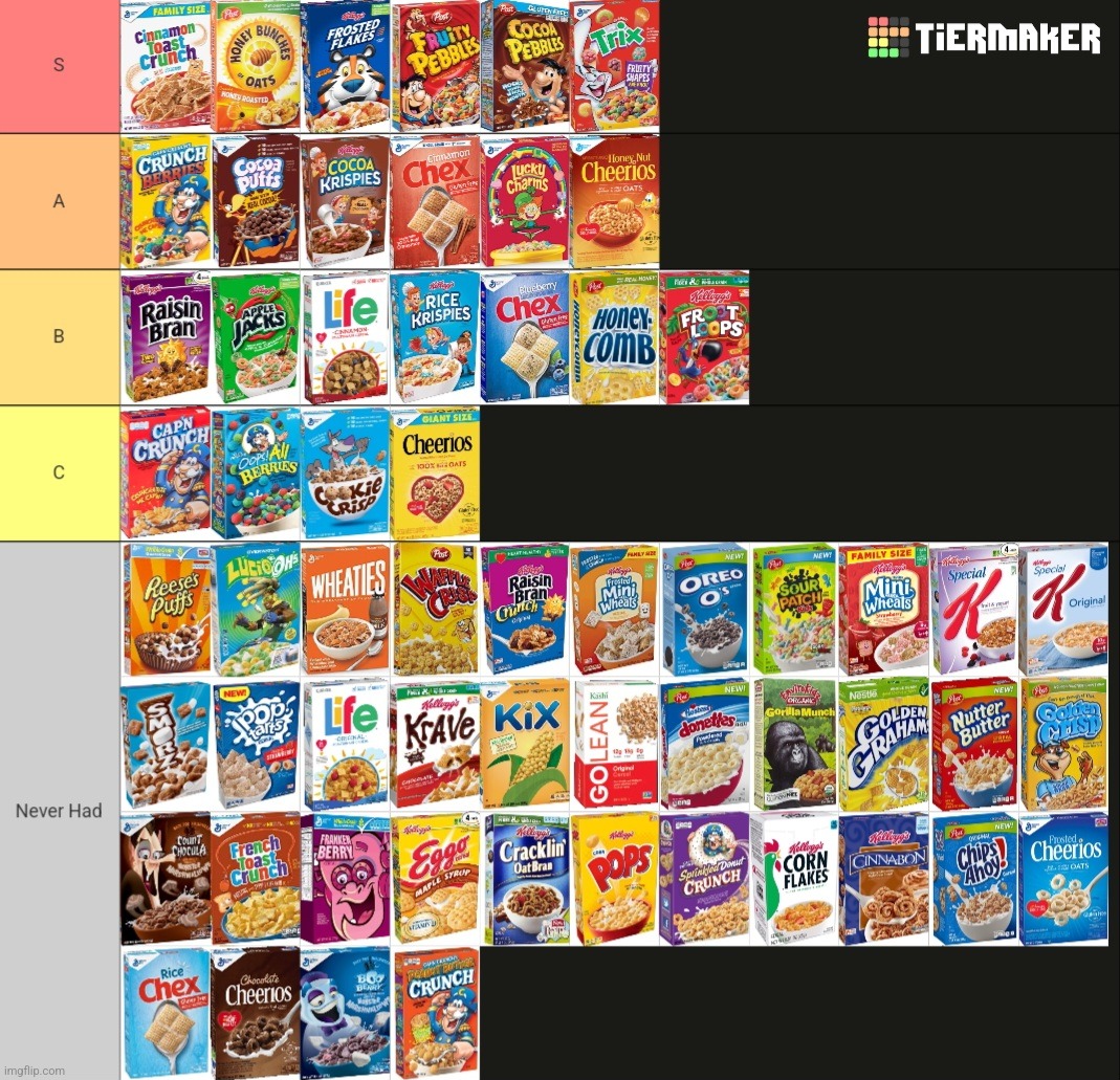 made a cereal tier list | made w/ Imgflip meme maker