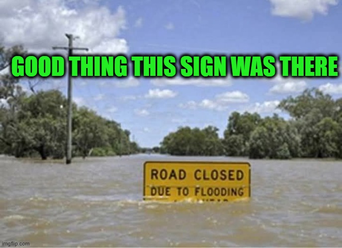 signs | GOOD THING THIS SIGN WAS THERE | image tagged in flooding | made w/ Imgflip meme maker