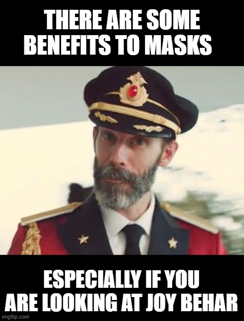 Captain Obvious | THERE ARE SOME BENEFITS TO MASKS ESPECIALLY IF YOU ARE LOOKING AT JOY BEHAR | image tagged in captain obvious | made w/ Imgflip meme maker