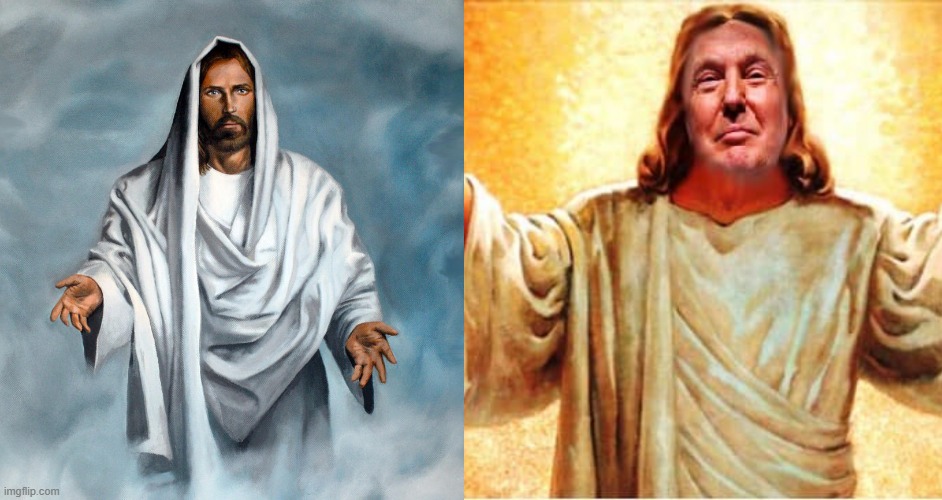 Jesus vs. Orange Jesus Blank | image tagged in jesus christ nazareth,donald trump orange jesus jpp,republican,usa,religion,christians christianity | made w/ Imgflip meme maker