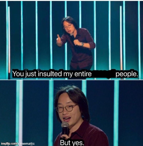 You just insulted my entire race of people | image tagged in you just insulted my entire race of people | made w/ Imgflip meme maker