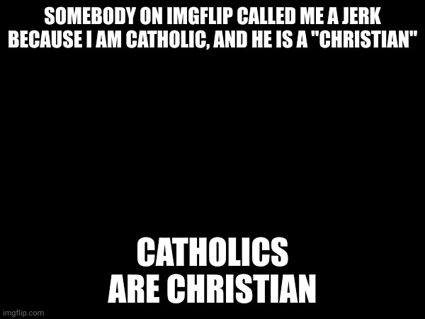 somebody please back me up on this i feel very attacked | SOMEBODY ON IMGFLIP CALLED ME A JERK BECAUSE I AM CATHOLIC, AND HE IS A "CHRISTIAN"; CATHOLICS ARE CHRISTIAN | made w/ Imgflip meme maker