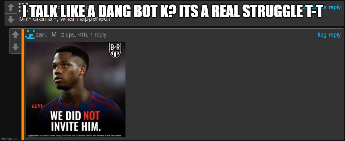 its a joke just btw (check my description mk?) | I TALK LIKE A DANG BOT K? ITS A REAL STRUGGLE T-T | image tagged in okay | made w/ Imgflip meme maker