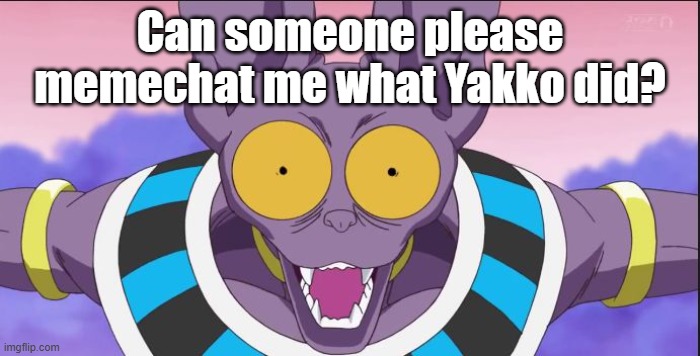 beerus | Can someone please memechat me what Yakko did? | image tagged in beerus | made w/ Imgflip meme maker