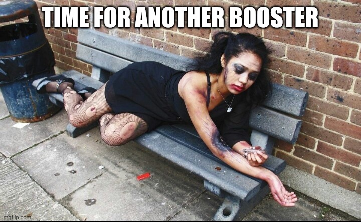 Junkie | TIME FOR ANOTHER BOOSTER | image tagged in junkie | made w/ Imgflip meme maker