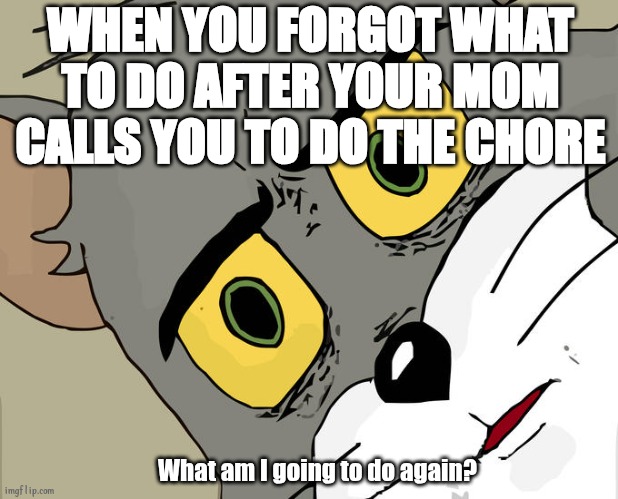 Unsettled Tom | WHEN YOU FORGOT WHAT TO DO AFTER YOUR MOM CALLS YOU TO DO THE CHORE; What am I going to do again? | image tagged in memes,unsettled tom | made w/ Imgflip meme maker