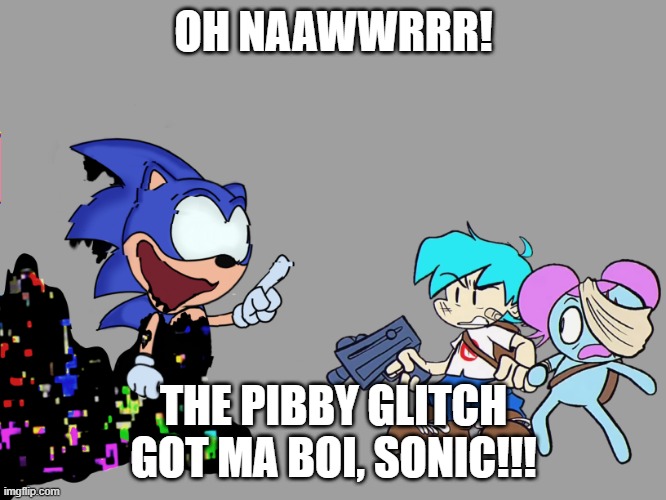 pibby sonic sez fnf | OH NAAWWRRR! THE PIBBY GLITCH GOT MA BOI, SONIC!!! | image tagged in pibby sonic sez fnf | made w/ Imgflip meme maker